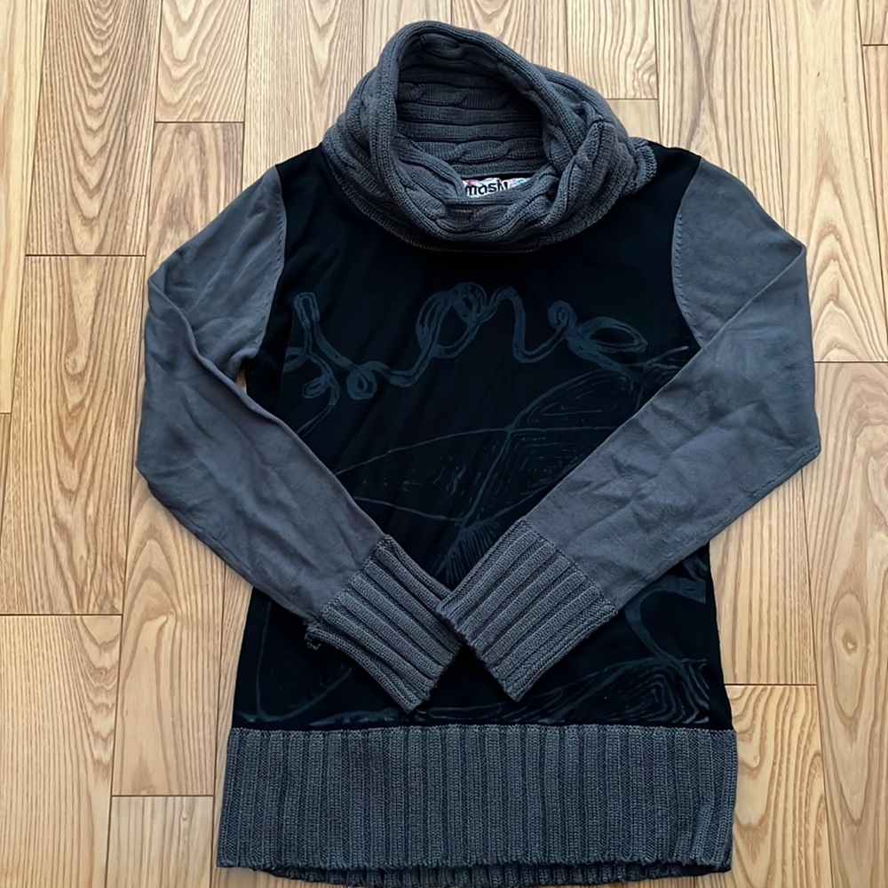 Grey And Black Cowl Neck Sweater